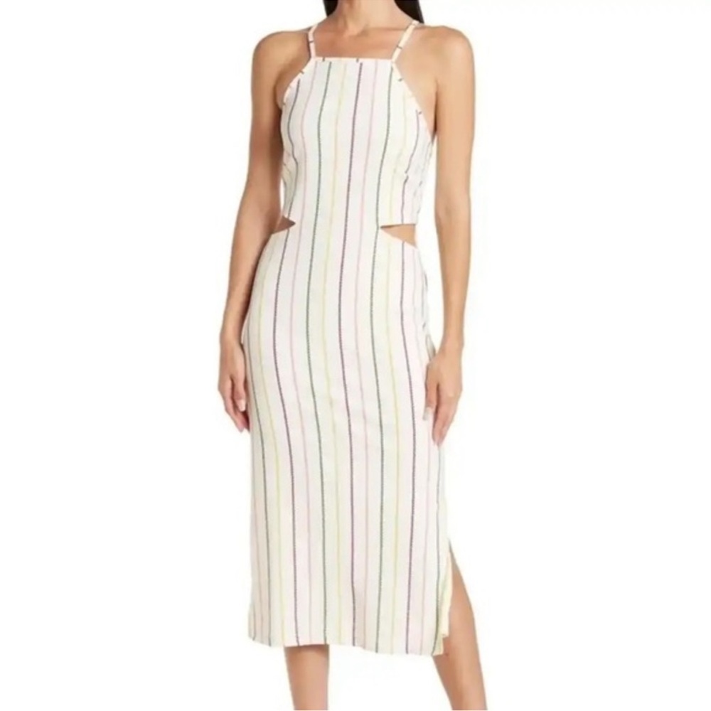Walter Baker Cabana Stripe Ezra white body con Midi Dress Side Cutouts SZ XS